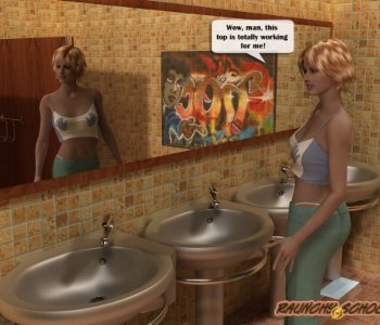 Girls caught using a giant sex toy in the bathroom Porn Comics